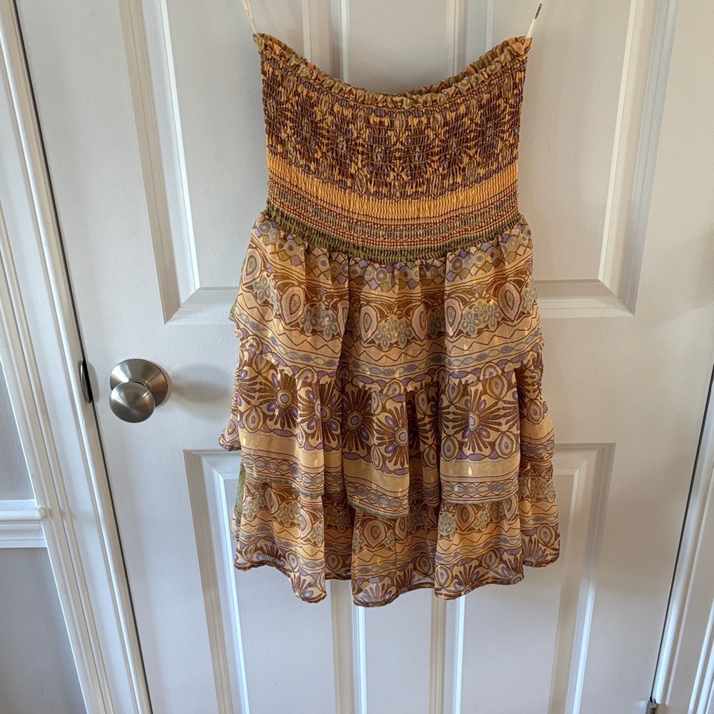 Forever 21 Yellow and Brown Strapless Dress